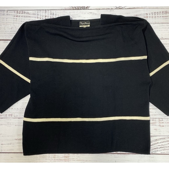 Vintage Luxury Popy Moreni Women 100% Wool Black & White Strip Sweater Size Med - Picture 5 of 9